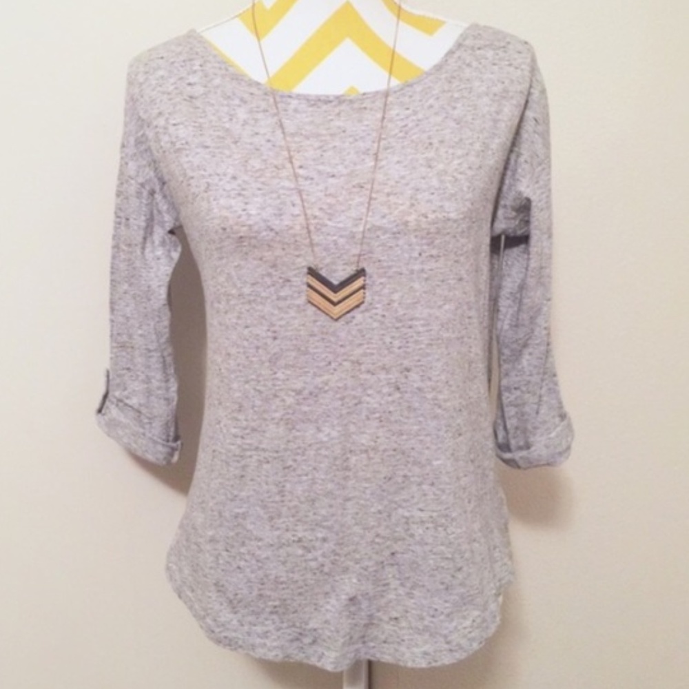 LOFT HEATHER GREY BOAT NECK SHORT SLEEVE TEE